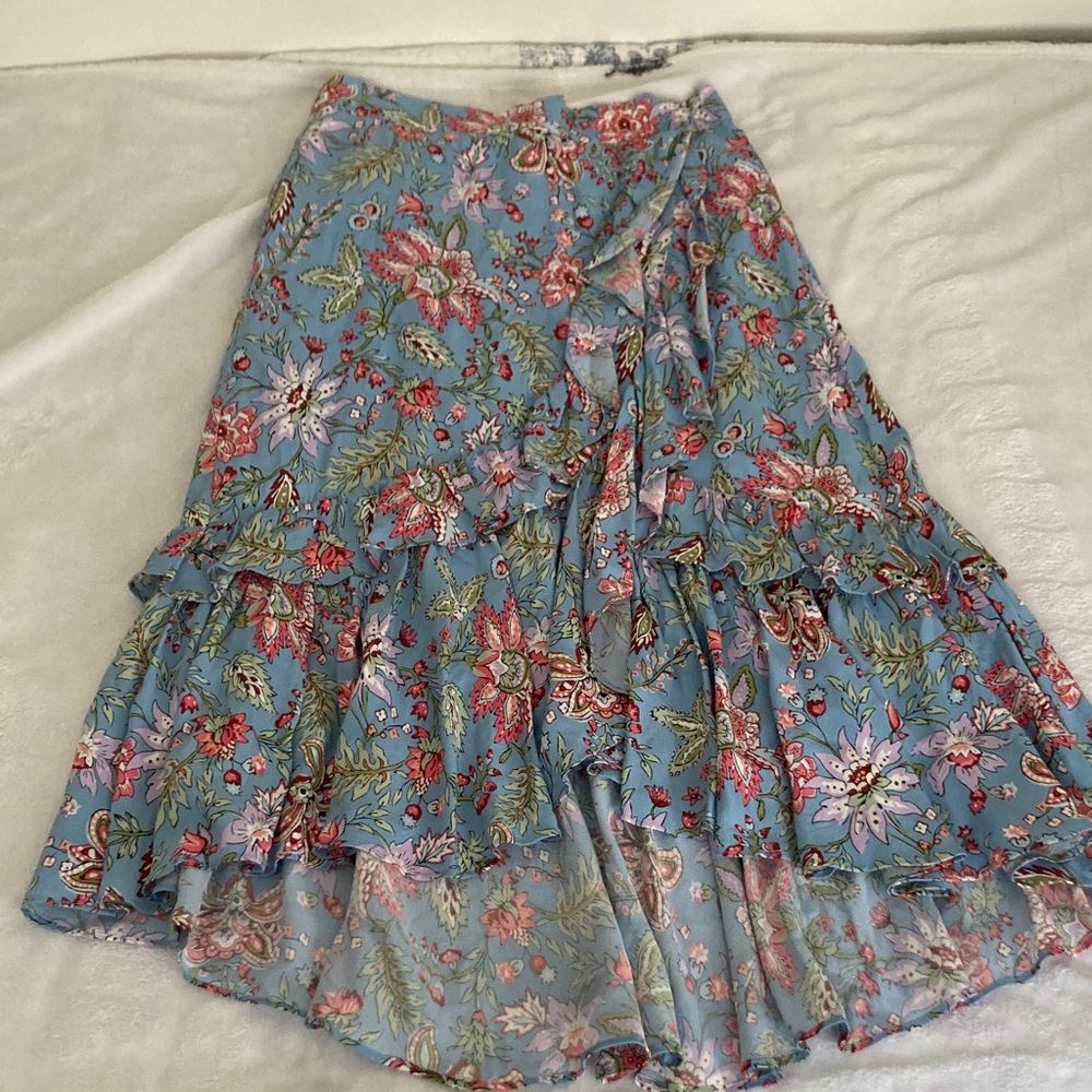 LOFT Floral Ruffled Midi Skirt